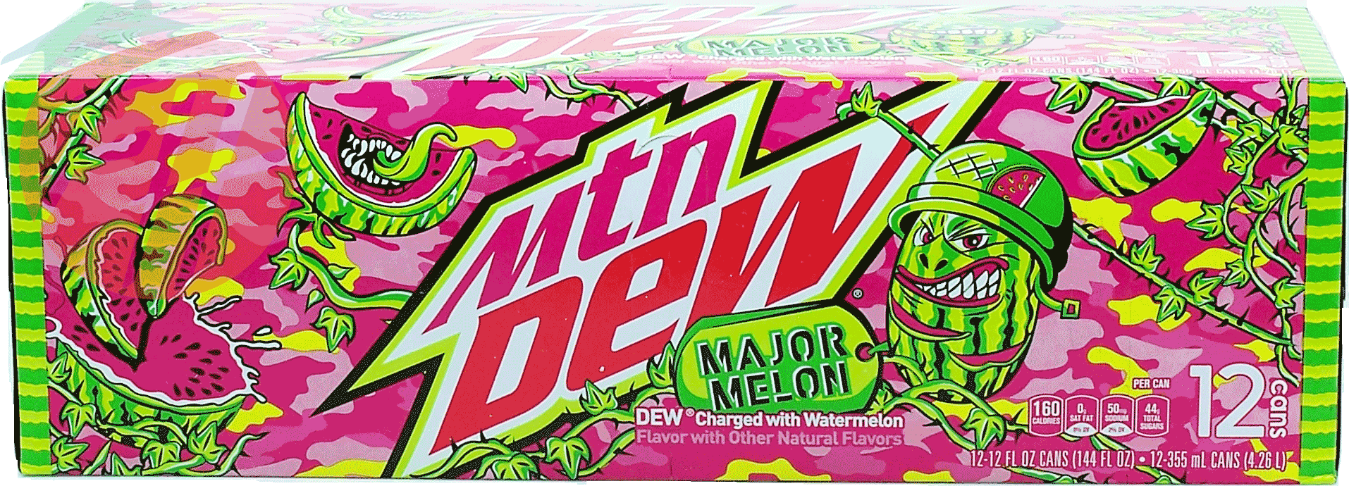 Mountain Dew Major Melon Dew charged with watermelon flavor citrus soda, 12-fl. oz. cans Full-Size Picture